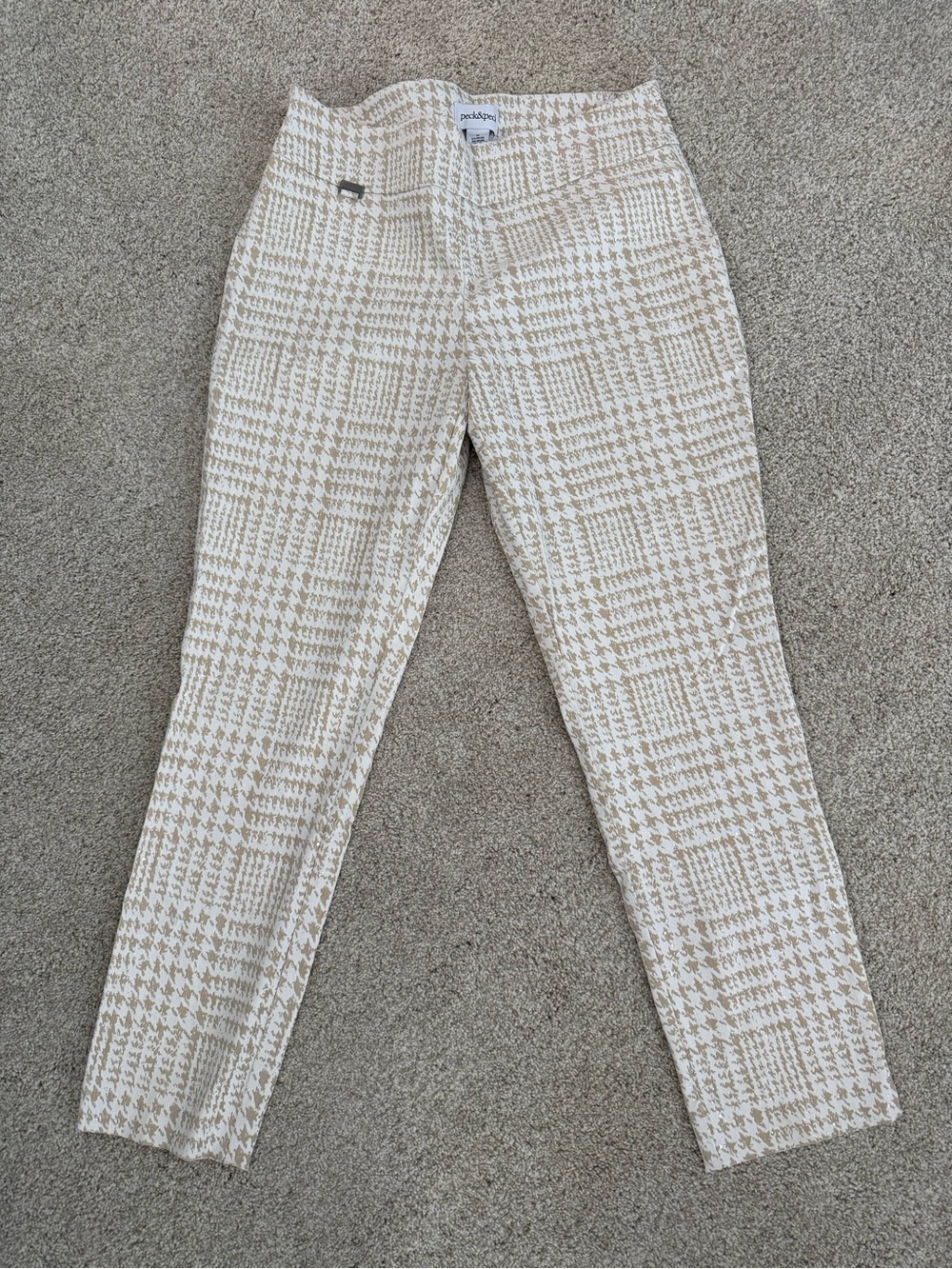 Peck & Peck Cream and Beige Houndstooth Cropped Pants